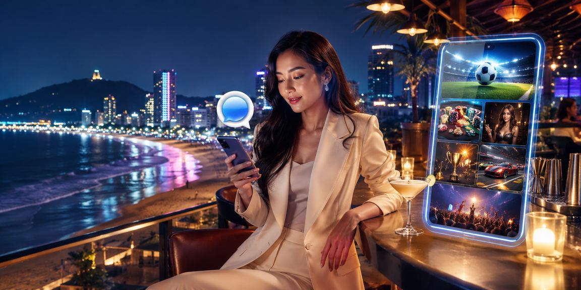 Người chơi tại bãi biển Vũng Tàu sử dụng điện thoại truy cập casino trực tuyến